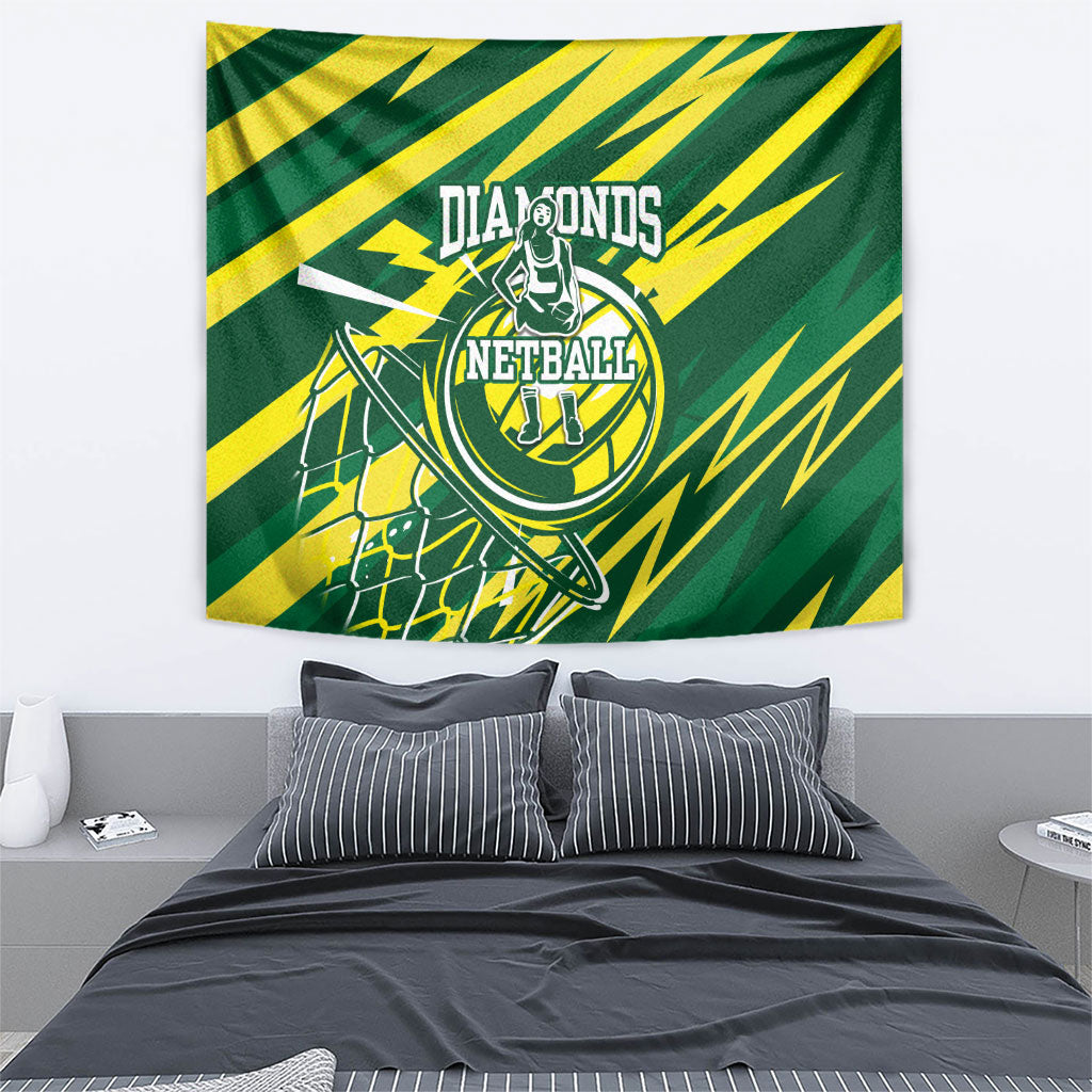 Australian Diamonds Netball Tapestry Sharp Abstract Slash Pattern With Netball Graphic Art