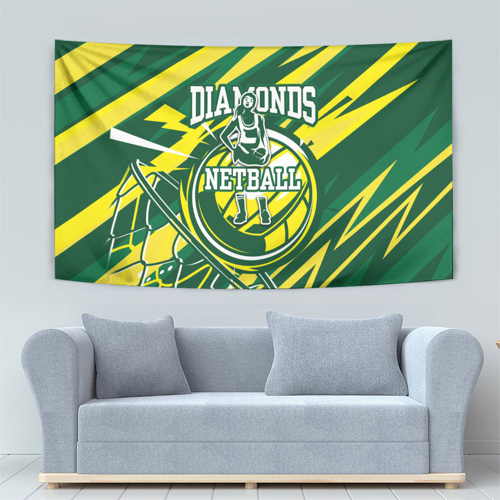 Australian Diamonds Netball Tapestry Sharp Abstract Slash Pattern With Netball Graphic Art