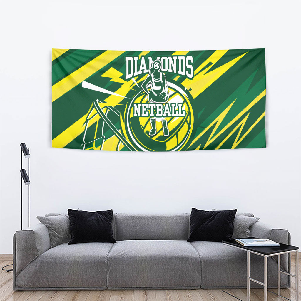Australian Diamonds Netball Tapestry Sharp Abstract Slash Pattern With Netball Graphic Art