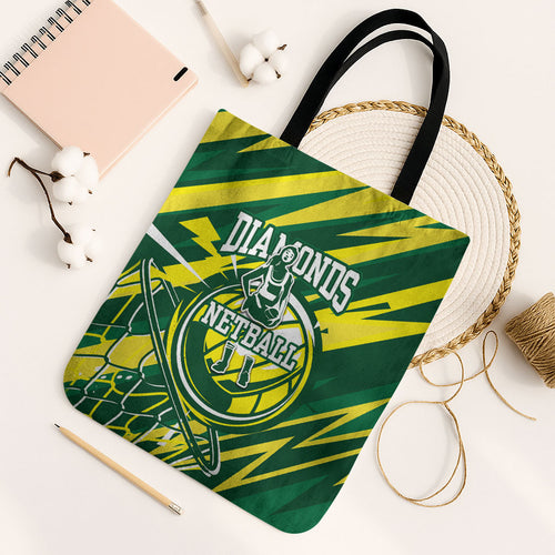 Australian Diamonds Netball Tote Bag Sharp Abstract Slash Pattern With Netball Graphic Art