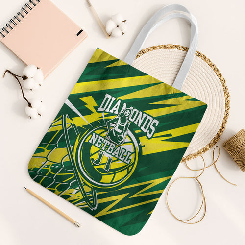 Australian Diamonds Netball Tote Bag Sharp Abstract Slash Pattern With Netball Graphic Art