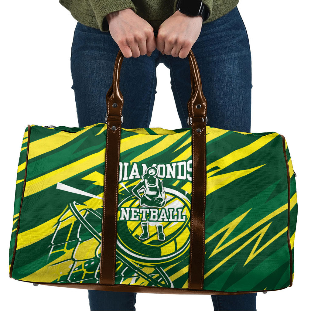 Australian Diamonds Netball Travel Bag Sharp Abstract Slash Pattern With Netball Graphic Art