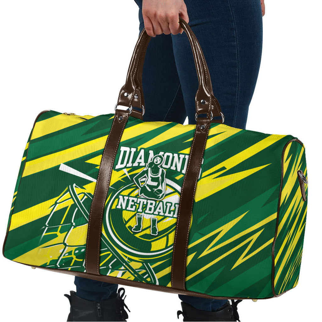Australian Diamonds Netball Travel Bag Sharp Abstract Slash Pattern With Netball Graphic Art