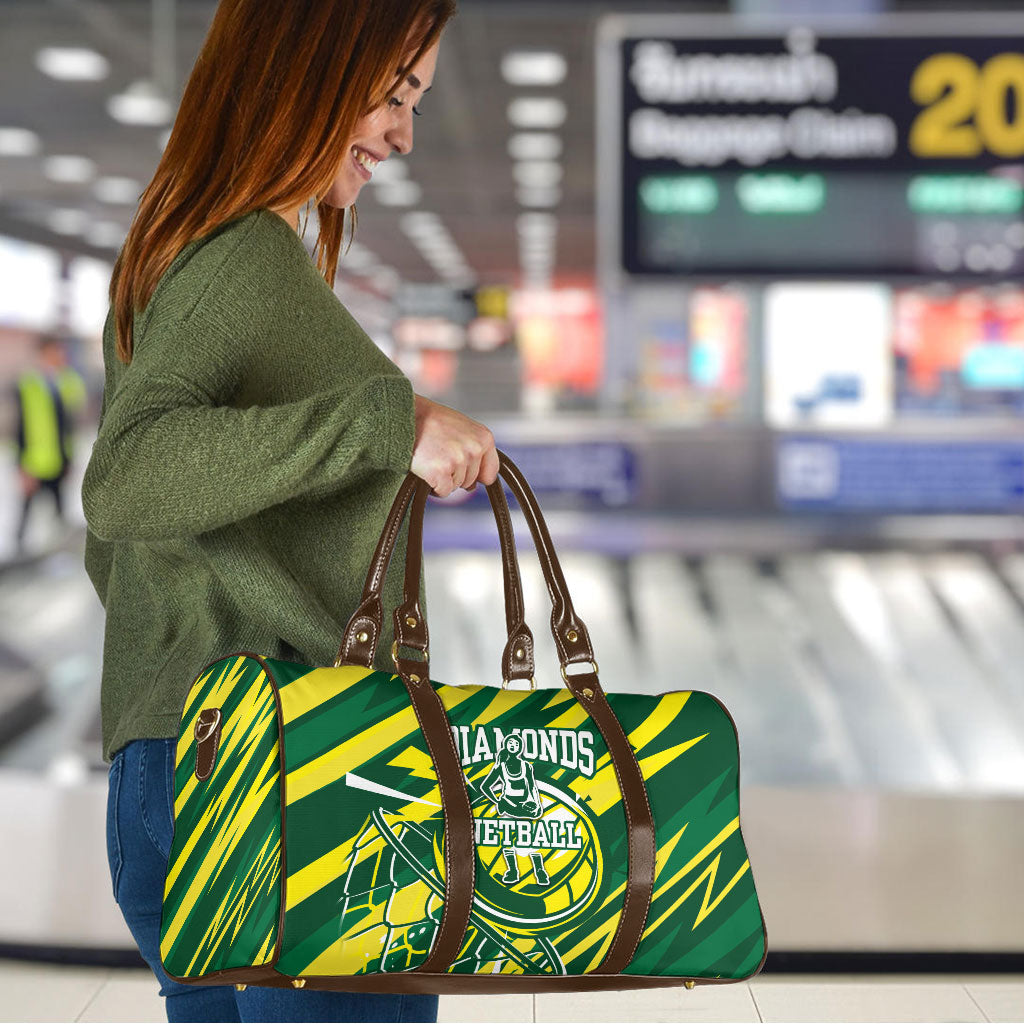 Australian Diamonds Netball Travel Bag Sharp Abstract Slash Pattern With Netball Graphic Art