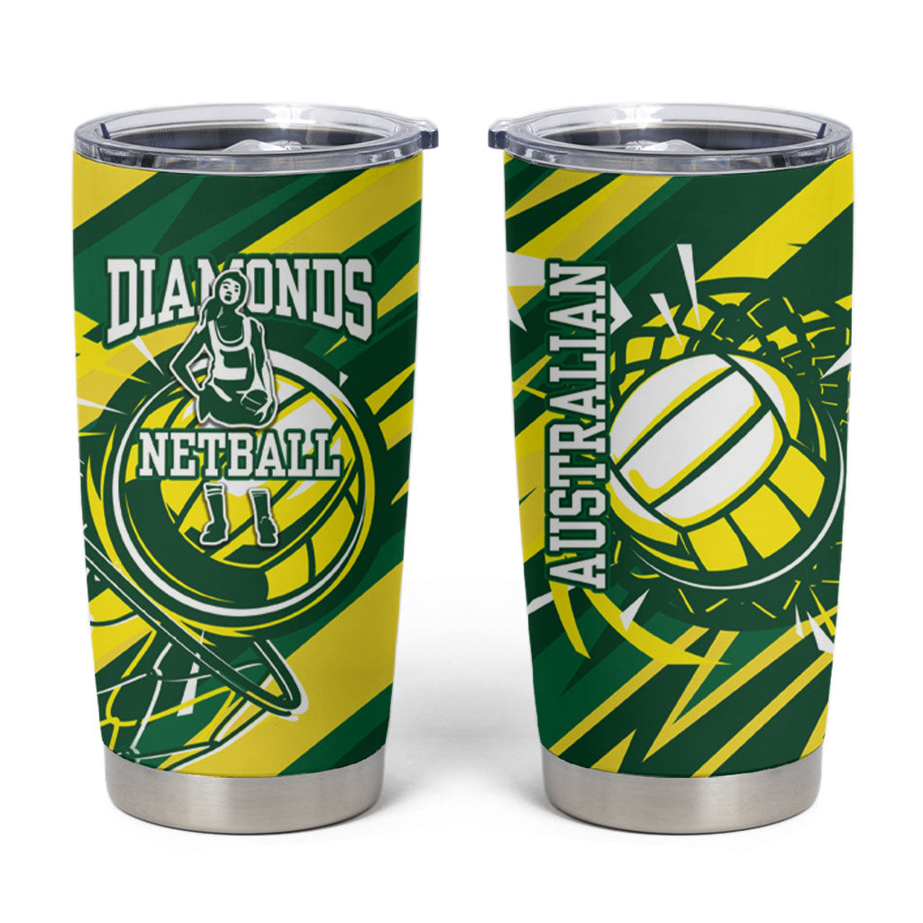 Australian Diamonds Netball Tumbler Cup Sharp Abstract Slash Pattern With Netball Graphic Art