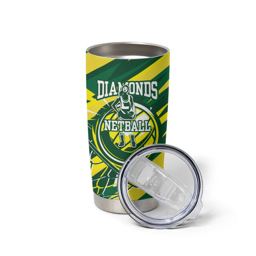 Australian Diamonds Netball Tumbler Cup Sharp Abstract Slash Pattern With Netball Graphic Art