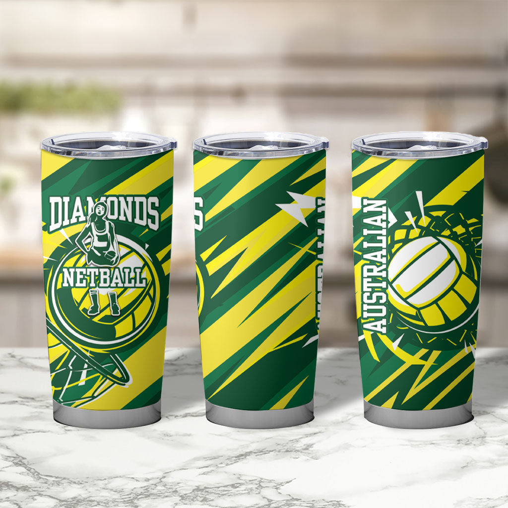 Australian Diamonds Netball Tumbler Cup Sharp Abstract Slash Pattern With Netball Graphic Art
