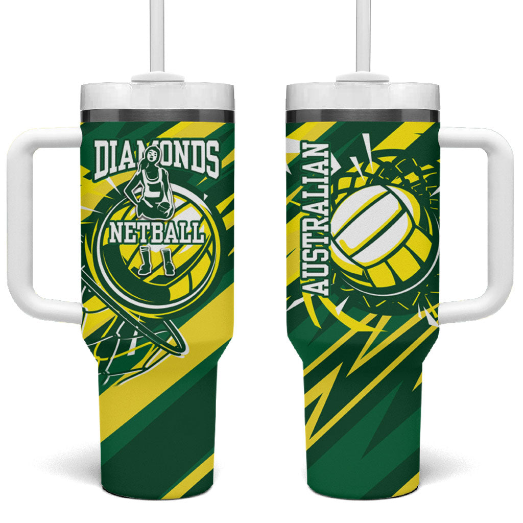Australian Diamonds Netball Tumbler With Handle Sharp Abstract Slash Pattern With Netball Graphic Art