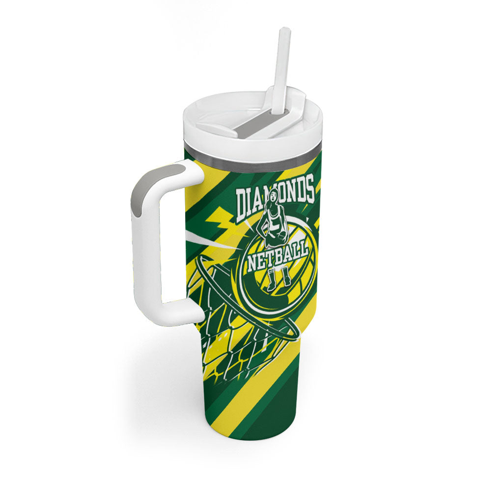 Australian Diamonds Netball Tumbler With Handle Sharp Abstract Slash Pattern With Netball Graphic Art