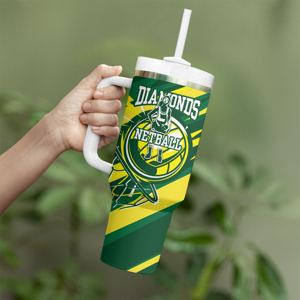 Australian Diamonds Netball Tumbler With Handle Sharp Abstract Slash Pattern With Netball Graphic Art