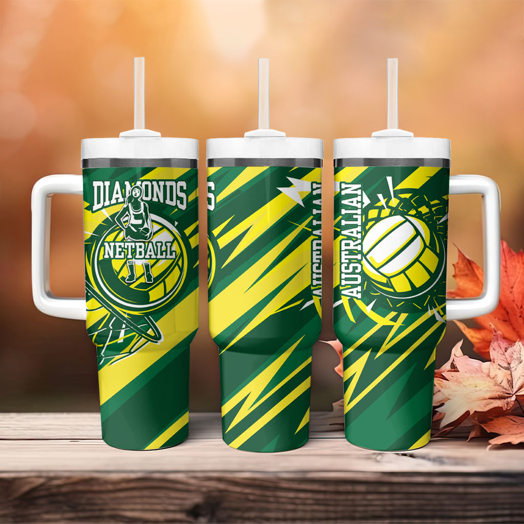 Australian Diamonds Netball Tumbler With Handle Sharp Abstract Slash Pattern With Netball Graphic Art