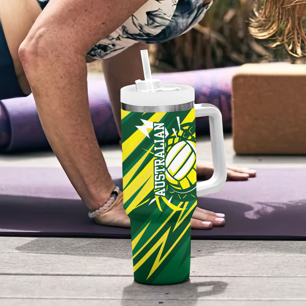 Australian Diamonds Netball Tumbler With Handle Sharp Abstract Slash Pattern With Netball Graphic Art
