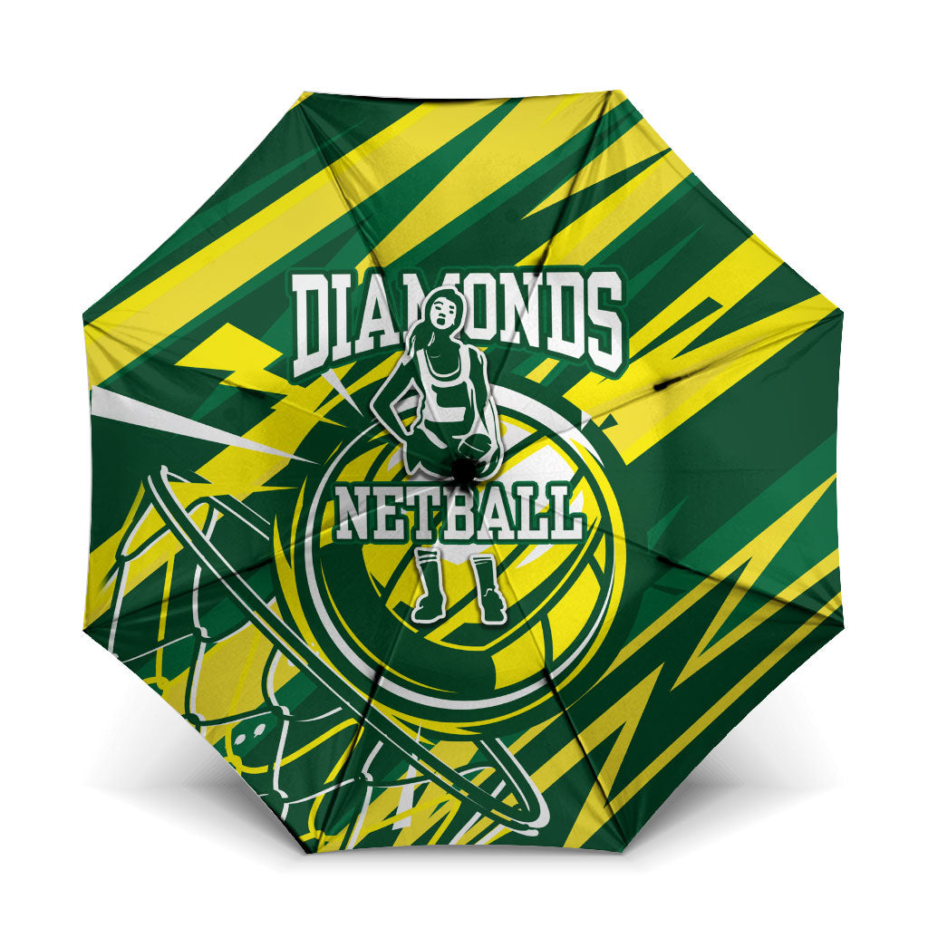 Australian Diamonds Netball Umbrella Sharp Abstract Slash Pattern With Netball Graphic Art