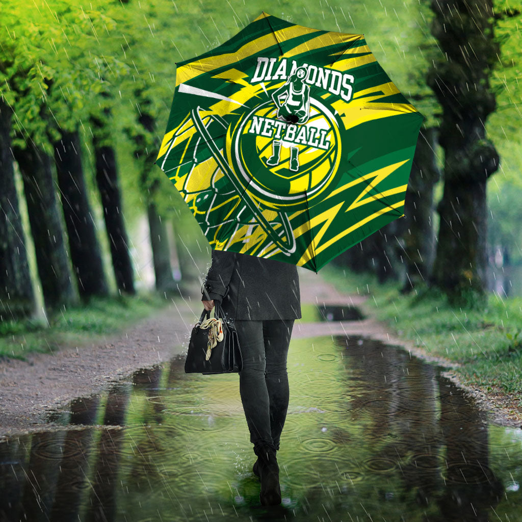 Australian Diamonds Netball Umbrella Sharp Abstract Slash Pattern With Netball Graphic Art