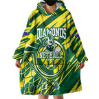 Australian Diamonds Netball Wearable Blanket Hoodie Sharp Abstract Slash Pattern With Netball Graphic Art