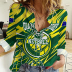 Australian Diamonds Netball Women Casual Shirt Sharp Abstract Slash Pattern With Netball Graphic Art