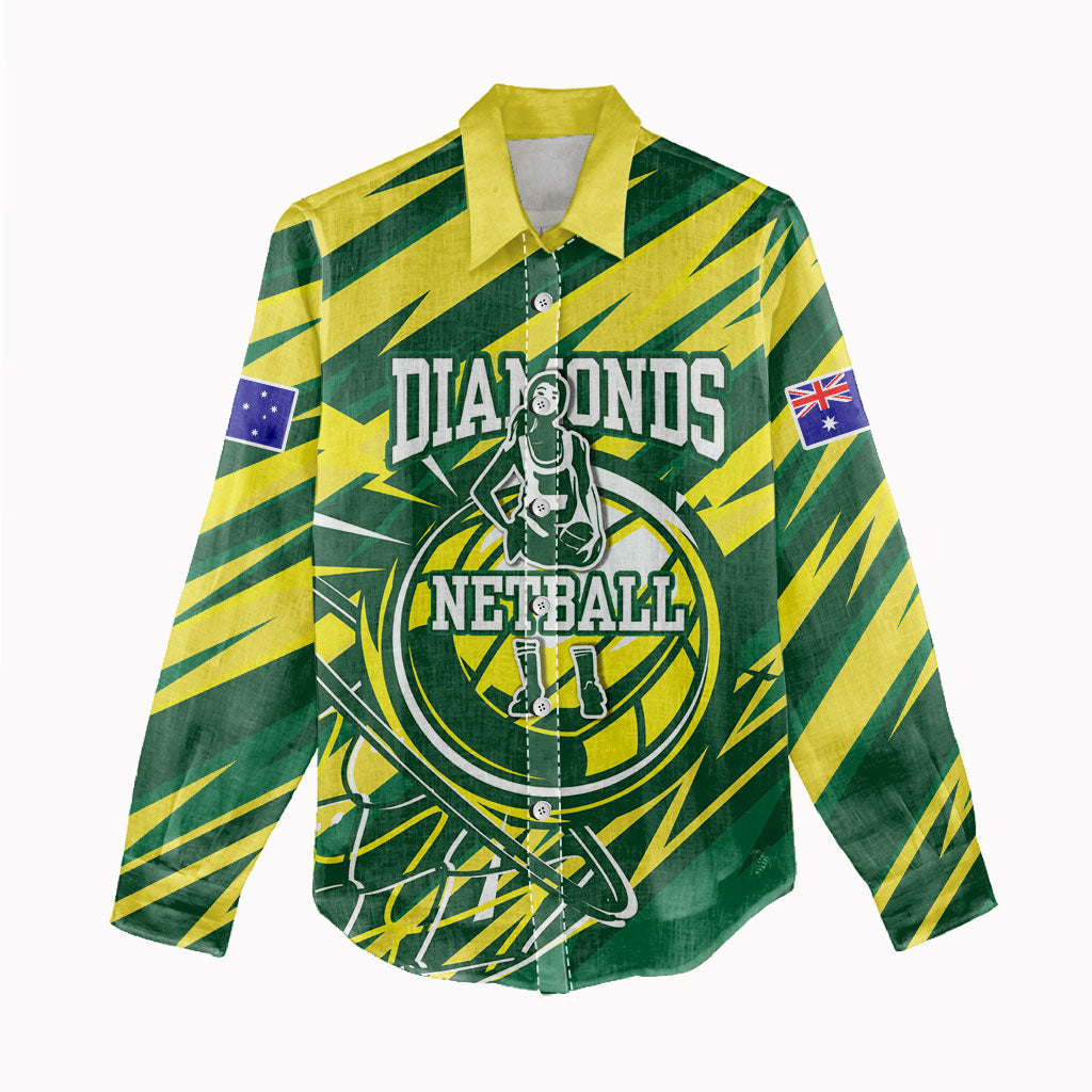 Australian Diamonds Netball Women Casual Shirt Sharp Abstract Slash Pattern With Netball Graphic Art