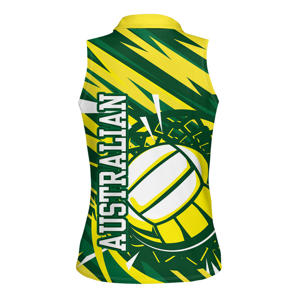 Australian Diamonds Netball Women Sleeveless Polo Shirt Sharp Abstract Slash Pattern With Netball Graphic Art