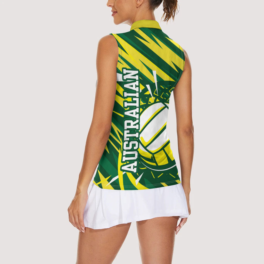 Australian Diamonds Netball Women Sleeveless Polo Shirt Sharp Abstract Slash Pattern With Netball Graphic Art