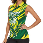 Australian Diamonds Netball Women Sleeveless Polo Shirt Sharp Abstract Slash Pattern With Netball Graphic Art