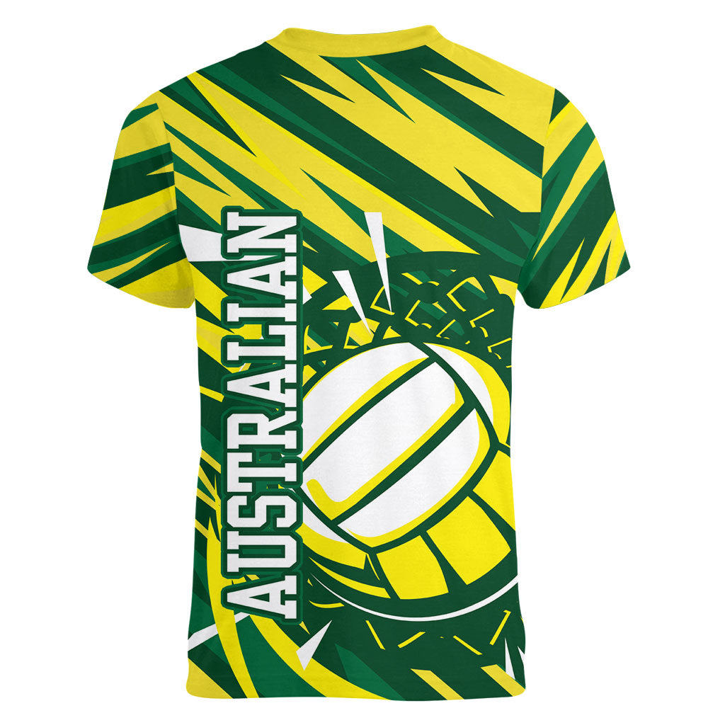 Australian Diamonds Netball Women V-Neck T-Shirt Sharp Abstract Slash Pattern With Netball Graphic Art