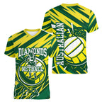 Australian Diamonds Netball Women V-Neck T-Shirt Sharp Abstract Slash Pattern With Netball Graphic Art