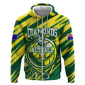 Australian Diamonds Netball Zip Hoodie Sharp Abstract Slash Pattern With Netball Graphic Art