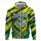 Australian Diamonds Netball Zip Hoodie Sharp Abstract Slash Pattern With Netball Graphic Art