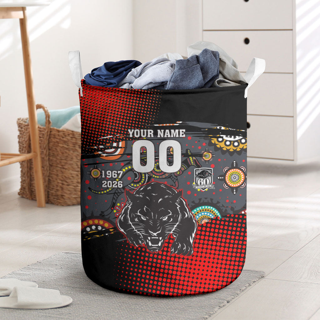Personalised Panthers 60th Anniversary Laundry Basket Aboriginal Indigenous Dot Art - Halftone Pattern 1967-2026