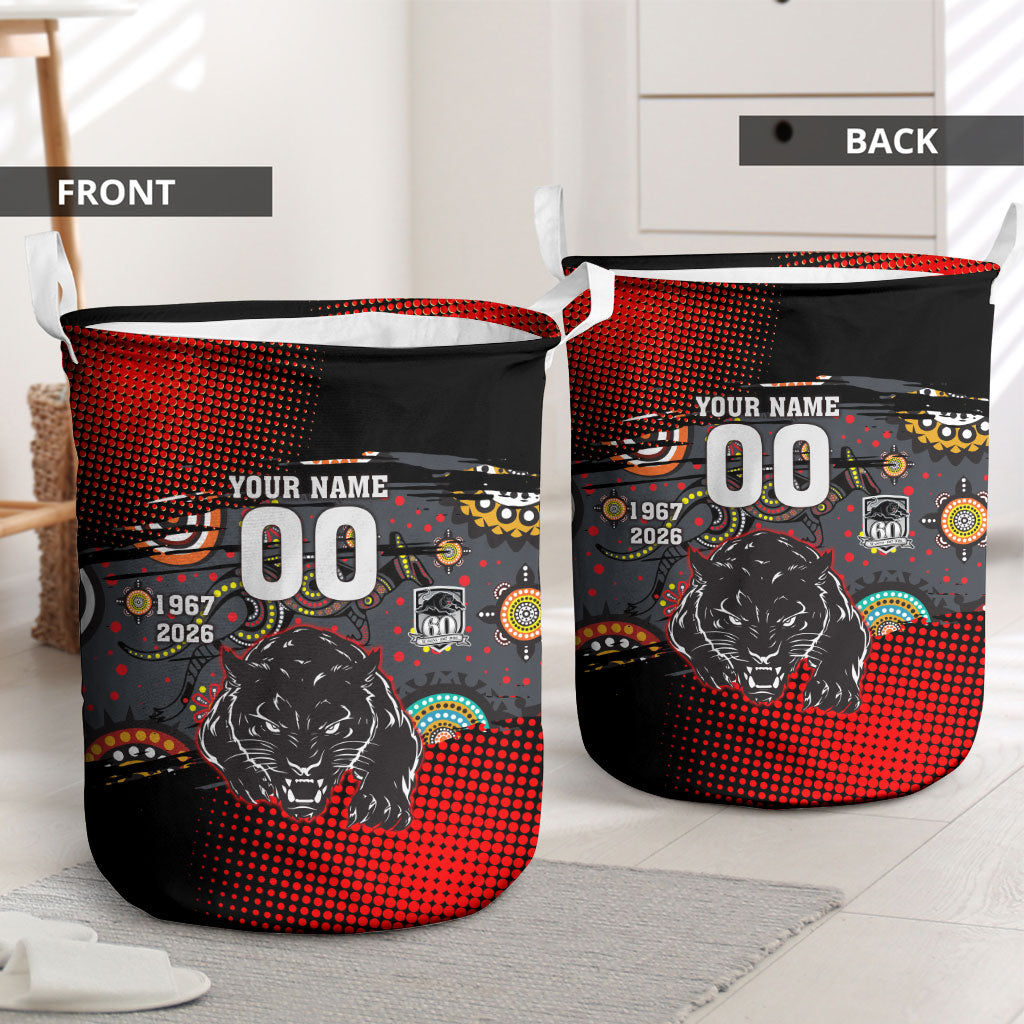 Personalised Panthers 60th Anniversary Laundry Basket Aboriginal Indigenous Dot Art - Halftone Pattern 1967-2026