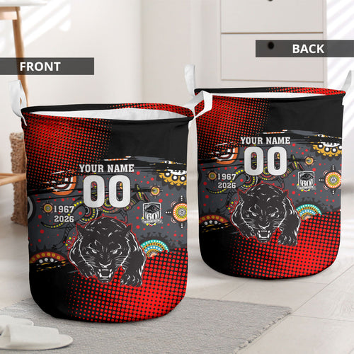 Personalised Panthers 60th Anniversary Laundry Basket Aboriginal Indigenous Dot Art - Halftone Pattern 1967-2026