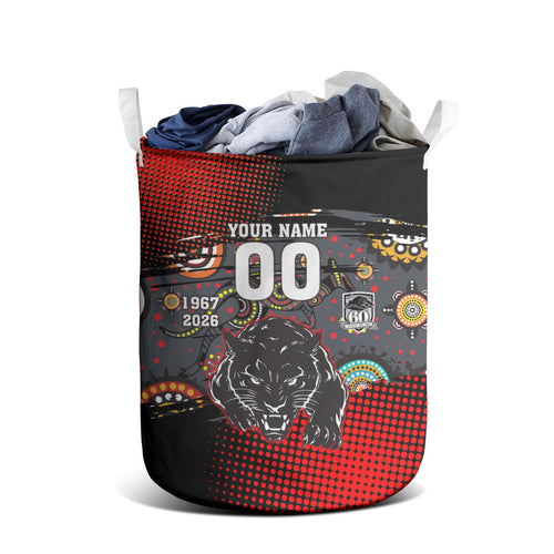 Personalised Panthers 60th Anniversary Laundry Basket Aboriginal Indigenous Dot Art - Halftone Pattern 1967-2026