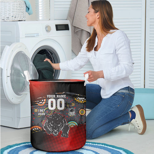 Personalised Panthers 60th Anniversary Laundry Basket Aboriginal Indigenous Dot Art - Halftone Pattern 1967-2026