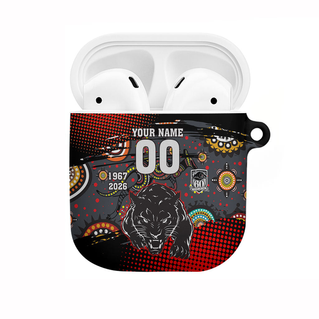 Personalised Panthers 60th Anniversary AirPods Case Aboriginal Indigenous Dot Art - Halftone Pattern 1967-2026