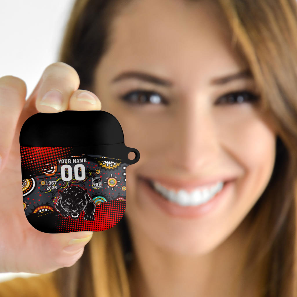 Personalised Panthers 60th Anniversary AirPods Case Aboriginal Indigenous Dot Art - Halftone Pattern 1967-2026