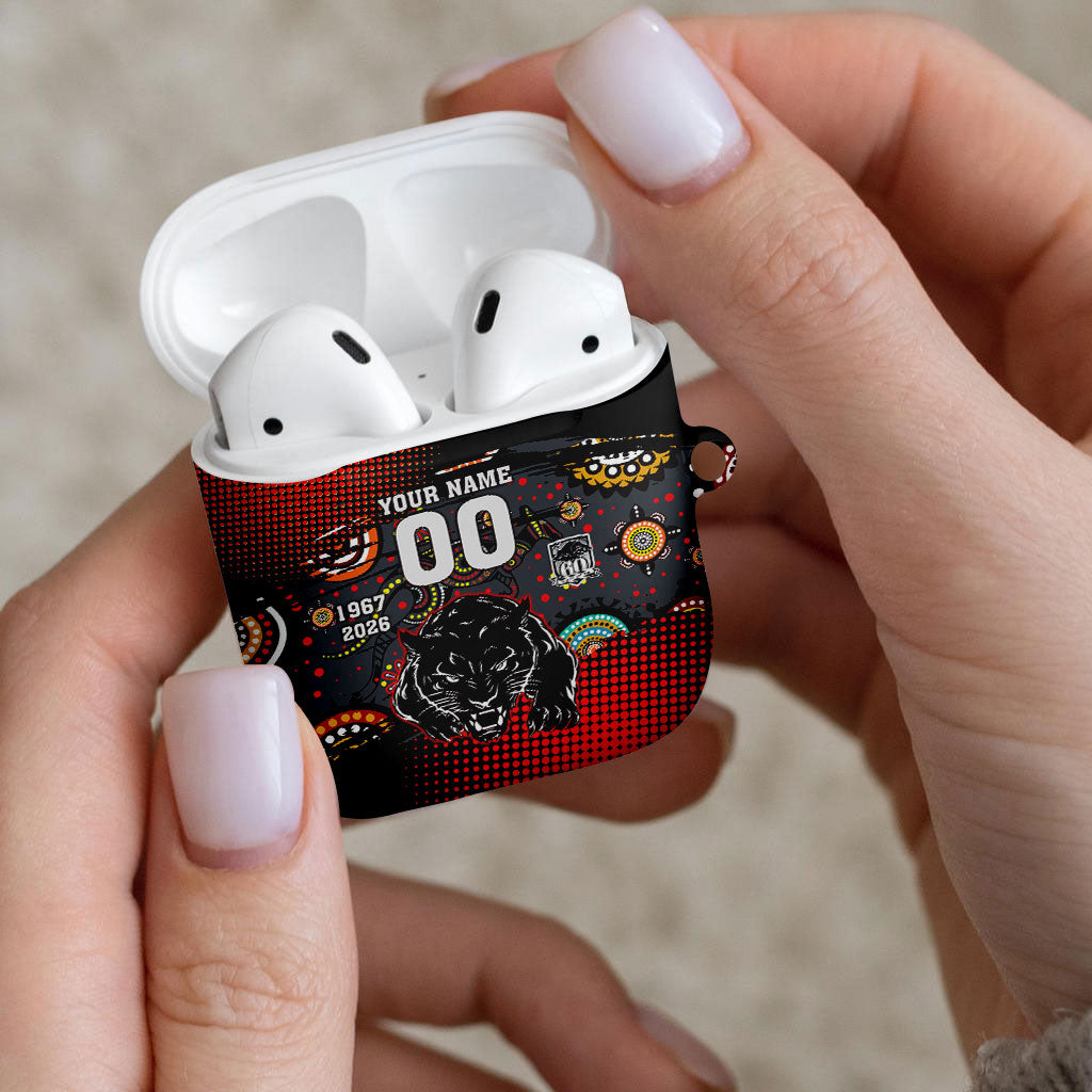 Personalised Panthers 60th Anniversary AirPods Case Aboriginal Indigenous Dot Art - Halftone Pattern 1967-2026