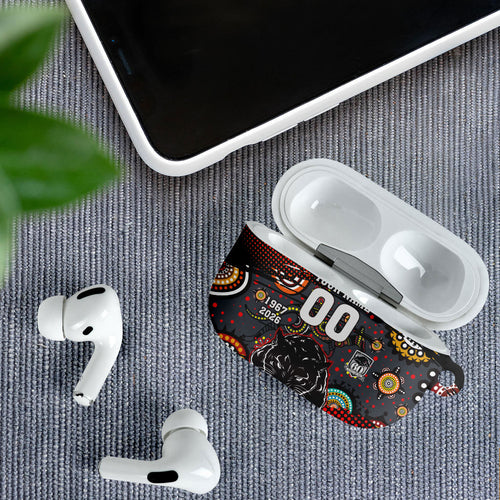 Personalised Panthers 60th Anniversary AirPods Case Aboriginal Indigenous Dot Art - Halftone Pattern 1967-2026