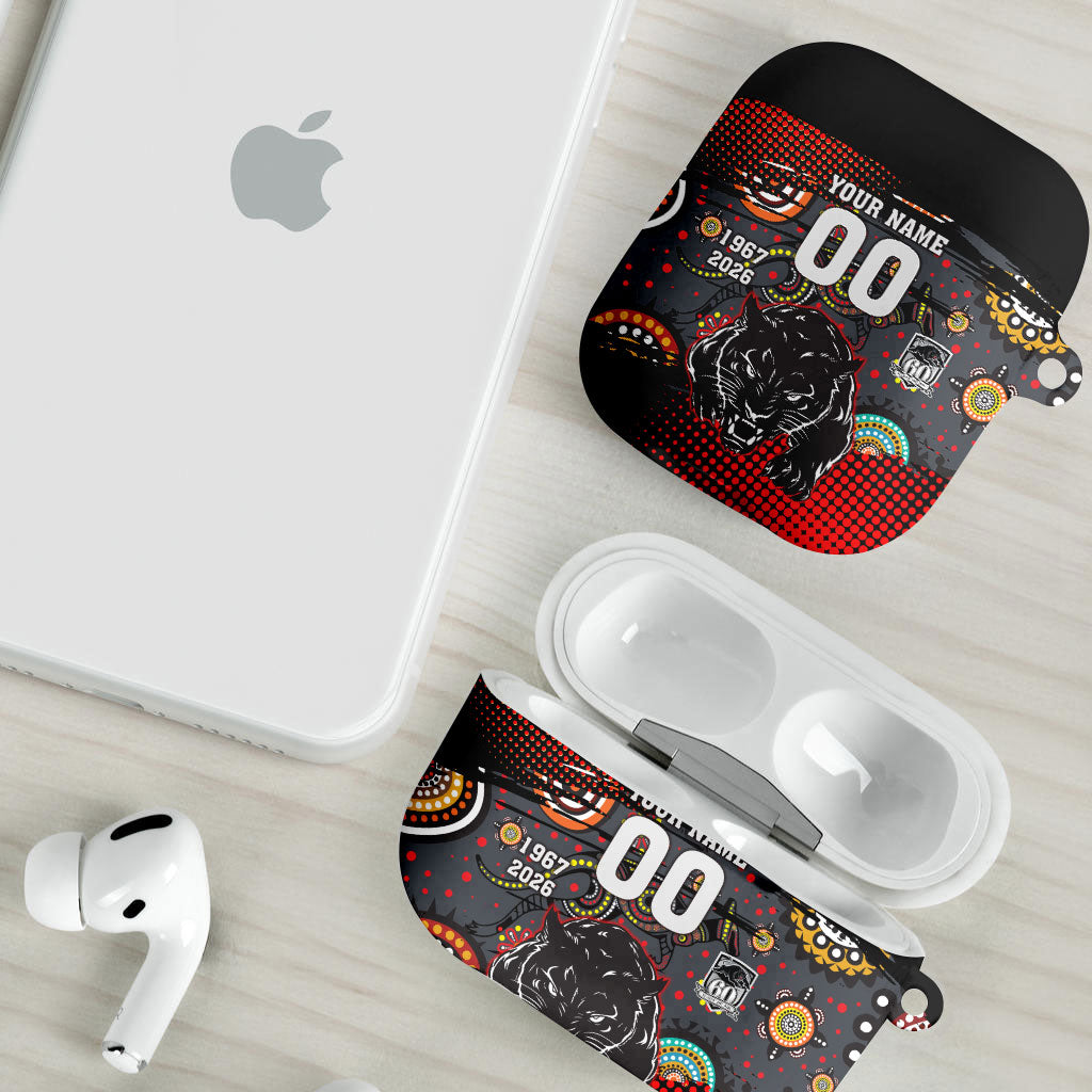 Personalised Panthers 60th Anniversary AirPods Case Aboriginal Indigenous Dot Art - Halftone Pattern 1967-2026
