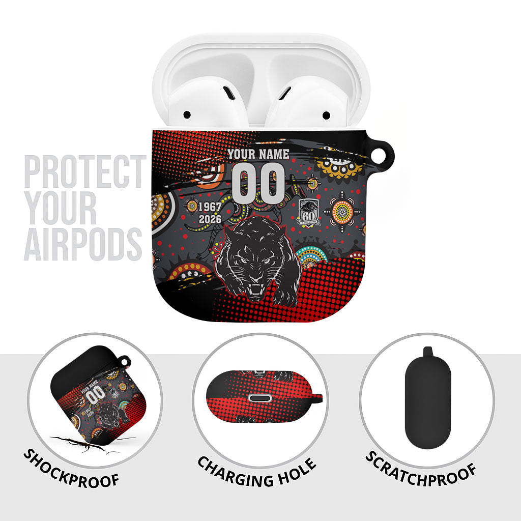 Personalised Panthers 60th Anniversary AirPods Case Aboriginal Indigenous Dot Art - Halftone Pattern 1967-2026