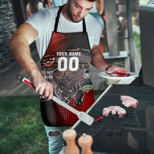 Personalised Panthers 60th Anniversary Apron Aboriginal Indigenous Dot Art - Halftone Pattern 1967-2026