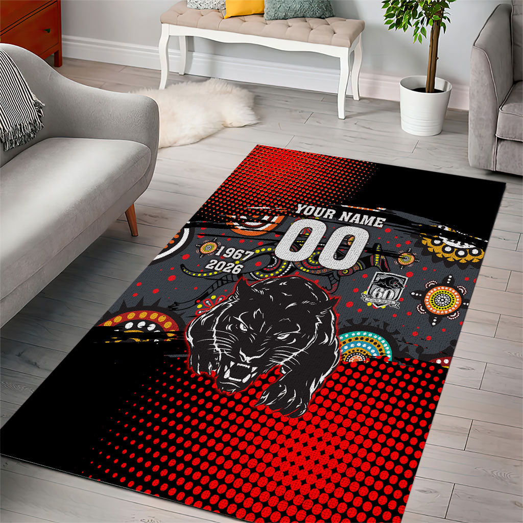 Personalised Panthers 60th Anniversary Area Rug Aboriginal Indigenous Dot Art - Halftone Pattern 1967-2026