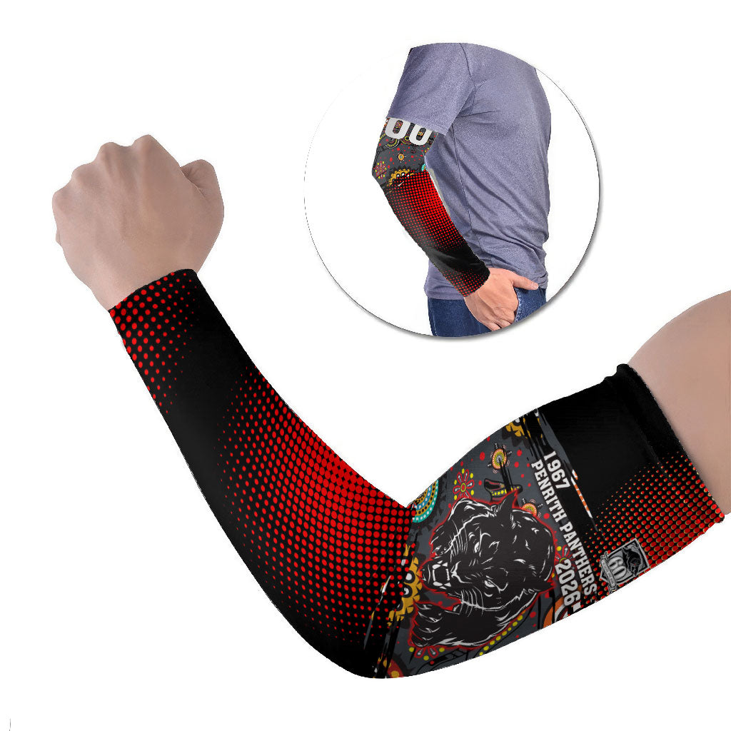 Personalised Panthers 60th Anniversary Arm Sleeves Aboriginal Indigenous Dot Art - Halftone Pattern 1967-2026
