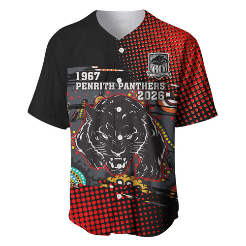 Personalised Panthers 60th Anniversary Baseball Jersey Aboriginal Indigenous Dot Art - Halftone Pattern 1967-2026