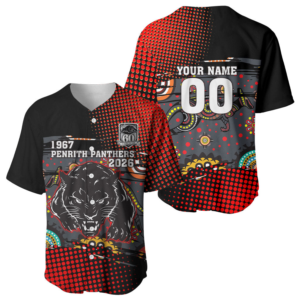 Personalised Panthers 60th Anniversary Baseball Jersey Aboriginal Indigenous Dot Art - Halftone Pattern 1967-2026