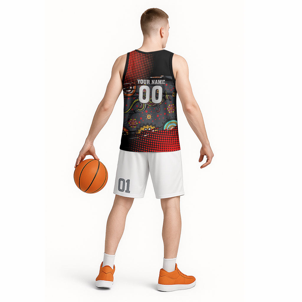 Personalised Panthers 60th Anniversary Basketball Jersey Aboriginal Indigenous Dot Art - Halftone Pattern 1967-2026