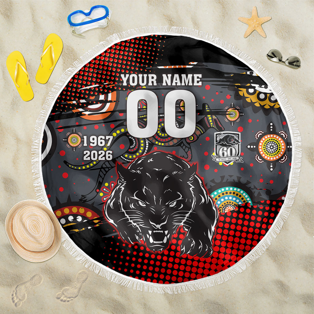Personalised Panthers 60th Anniversary Beach Blanket Aboriginal Indigenous Dot Art - Halftone Pattern 1967-2026