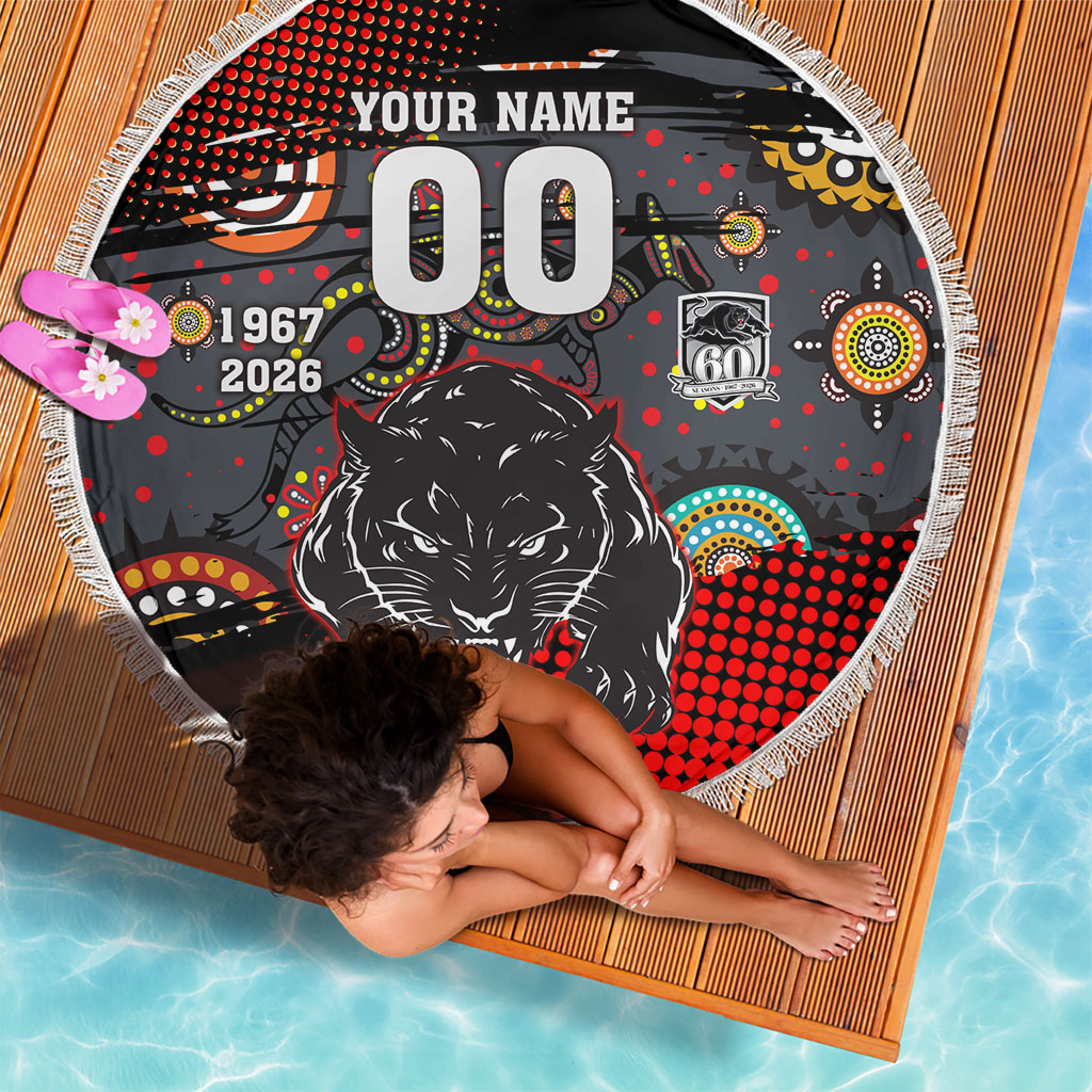 Personalised Panthers 60th Anniversary Beach Blanket Aboriginal Indigenous Dot Art - Halftone Pattern 1967-2026