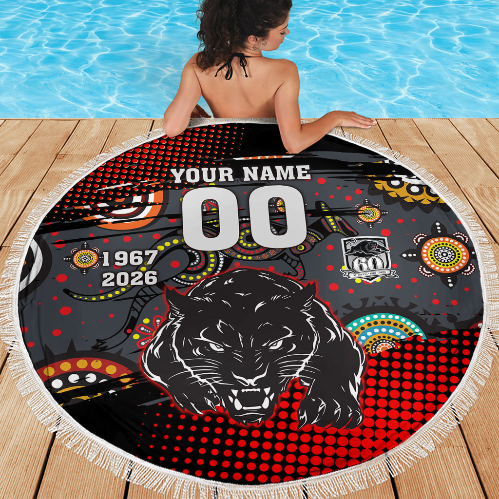 Personalised Panthers 60th Anniversary Beach Blanket Aboriginal Indigenous Dot Art - Halftone Pattern 1967-2026