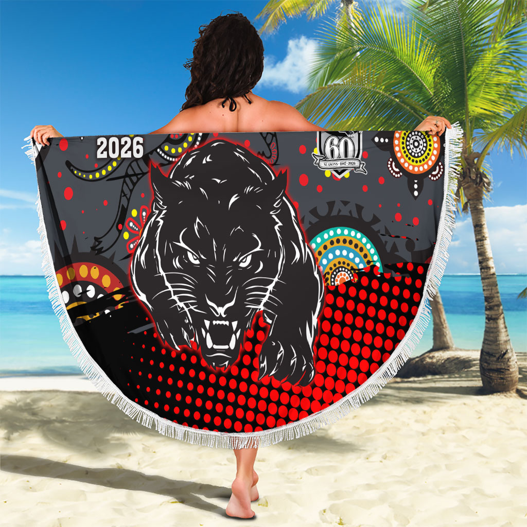 Personalised Panthers 60th Anniversary Beach Blanket Aboriginal Indigenous Dot Art - Halftone Pattern 1967-2026