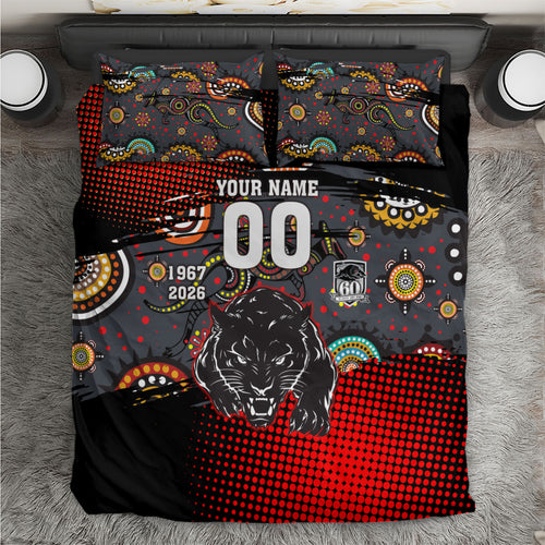 Personalised Panthers 60th Anniversary Bedding Set Aboriginal Indigenous Dot Art - Halftone Pattern 1967-2026